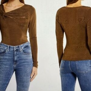 Good American NWT Shimmer Mocha Long Sleeve Asymmetric Neck W/Stretch